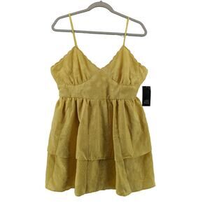 Wild Fable Fit Flare‎ Dress L Gold Tiered Sleeveless Short Mini Sweetheart VNeck